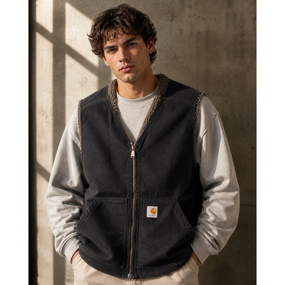 Carhartt Sherpa Lined Duck Canvas‎ Vest Mens L Tall Black Relaxed Fit OV4394 NWT